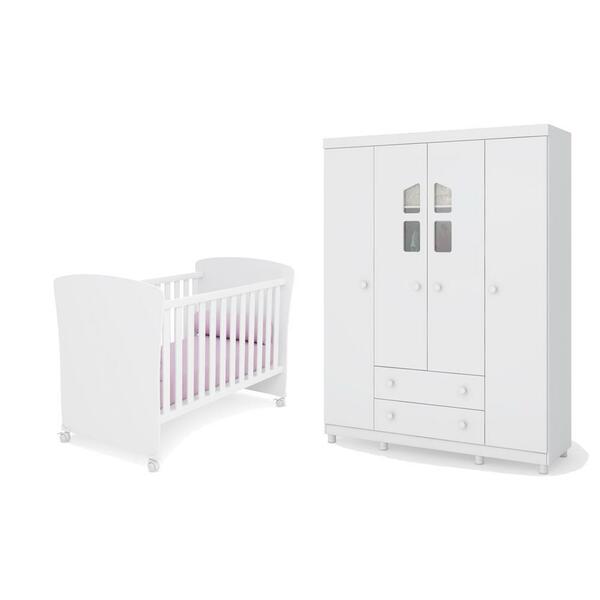Guarda Roupa 4 Portas Janela E Berço Mini Cama Branco – Qmovi