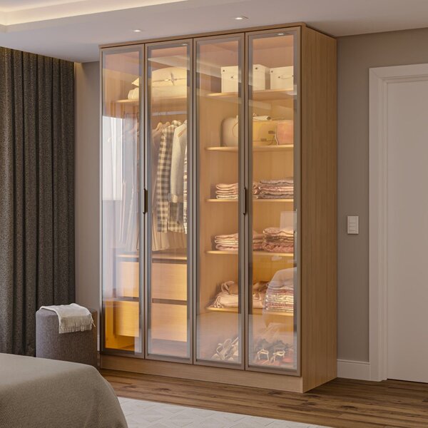 Guarda-roupa 4 Portas Reflecta Com Led 100% Mdf Orion Cabecas
