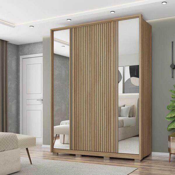 Guarda Roupa 4 Portas Ripado Com Espelho Santana Buruti Fendi