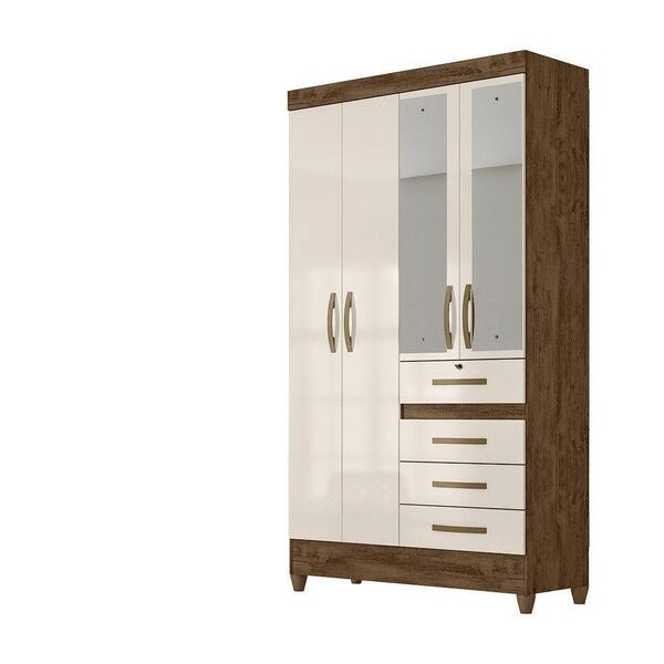Guarda Roupa 4 Portas Sobral Castanho Wood Off White 870030