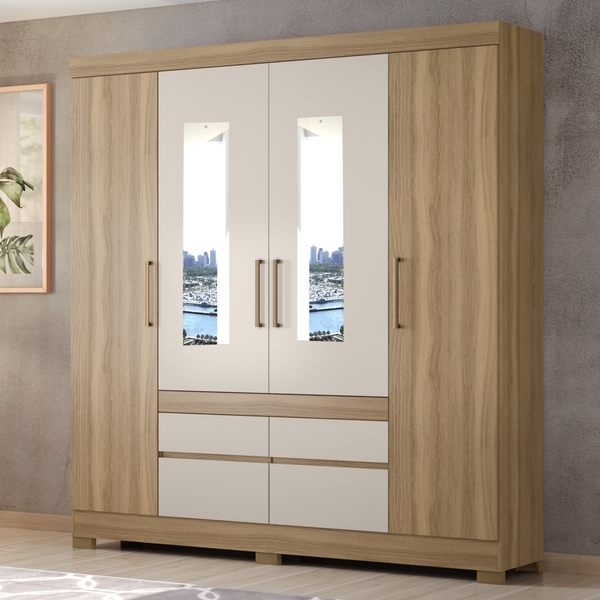 Guarda Roupa 4p Com Espelho Leão Amendola/off White