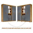 Guarda Roupa 5 Portas 3 Gavetas Com Espelho Freijó Cinza Kash