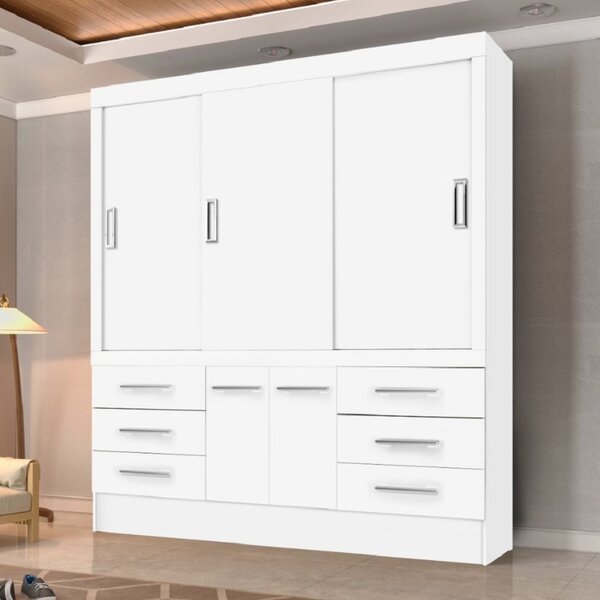 Guarda Roupa 5 Portas 6 Gavetas Marselha J&a Móveis Branco