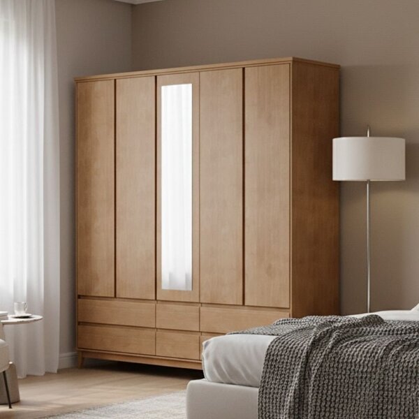 Guarda Roupa 5 Portas 6 Gavetas Mdf E Madeira Maciça Linha Pr