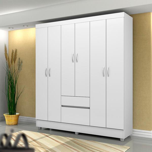 Guarda Roupa 6 Portas 2 Gavetas Branco/rosa Flex Flash Demóbi