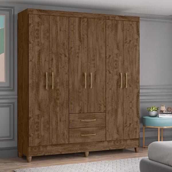 Guarda Roupa 6 Portas 2 Gavetas Castanho Wood Moval Móveis Pa