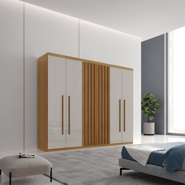 Guarda-roupa 6 Portas 2 Gavetas Mdf Logan Naturale/off White