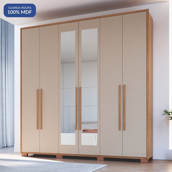 Guarda-roupa 6 Portas 3 Gavetas Com Espelho Safira 100% Mdf C