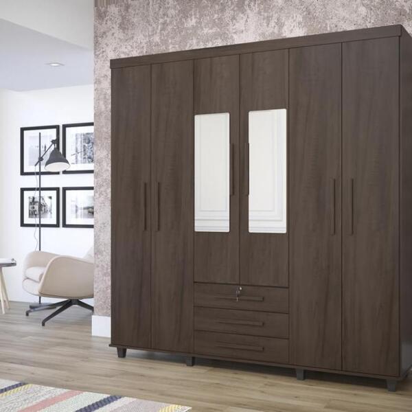 Guarda Roupa 6 Portas 3 Gavetas Madrid - Coffee  - Mizza Decor