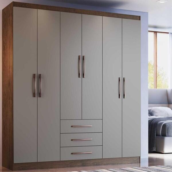 Guarda-roupa 6 Portas 3 Gavetas Oslo Cr4149 Coffee/fumê