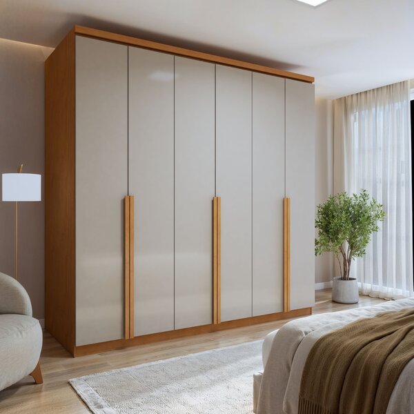 Guarda-roupa 6 Portas 4 Gavetas 100% Mdf Alonzo Amêndoa Clean