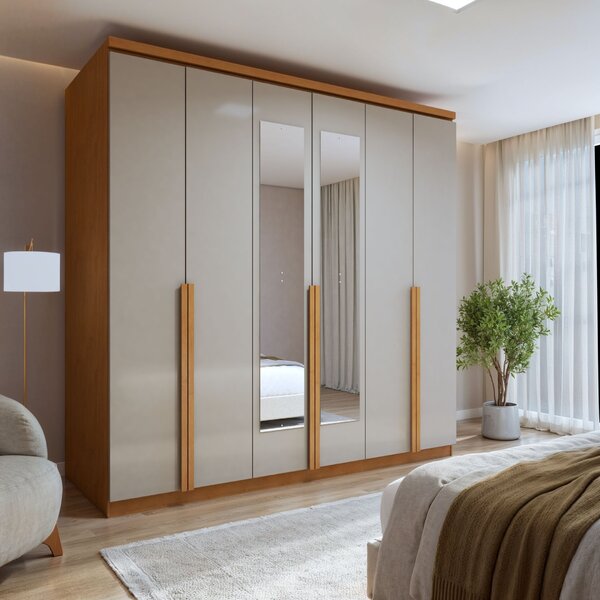 Guarda-roupa 6 Portas 4 Gavetas 100% Mdf Alonzo Com Espelho A