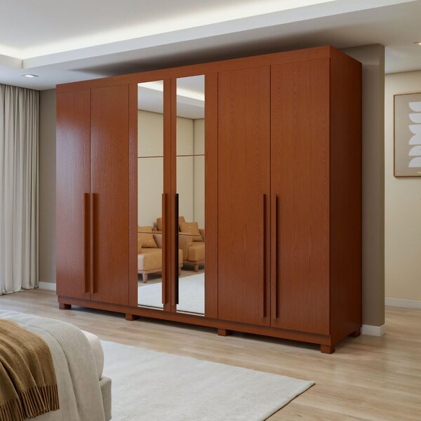 Guarda-roupa 6 Portas 4 Gavetas Bertha Com Espelho E Com Pés