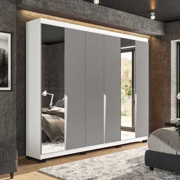 Guarda Roupa 6 Portas 4 Gavetas Com Espelho Porto Branco/cinza