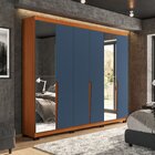 Guarda Roupa 6 Portas 4 Gavetas Com Espelho Porto Freijó/azul