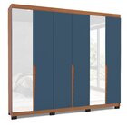 Guarda Roupa 6 Portas 4 Gavetas Com Espelho Porto Freijó/azul