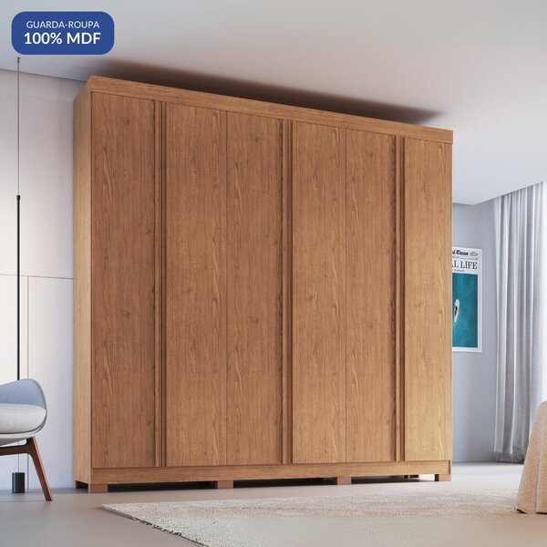 Guarda Roupa 6 Portas 4 Gavetas Eros 100% Mdf Cedro