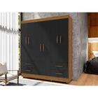 Guarda-roupa 6 Portas 4 Gavetas - Freijó / Preto