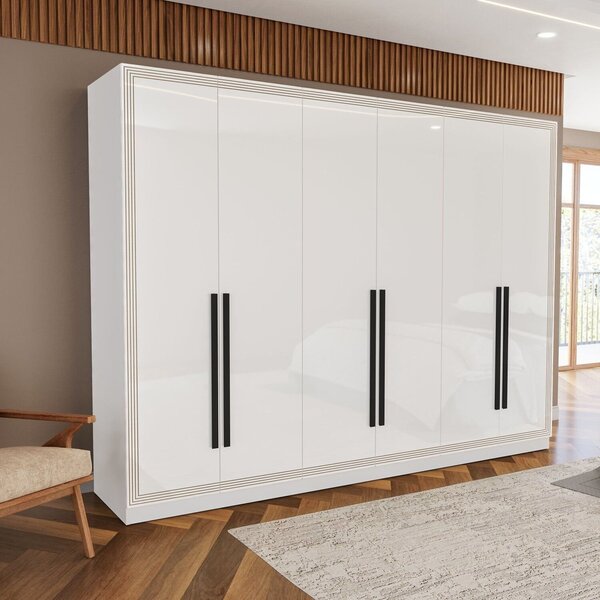 Guarda-roupa 6 Portas 4 Gavetas Móveis Valência Branco