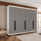 Guarda-roupa 6 Portas 4 Gavetas Móveis Valência Branco/cinza