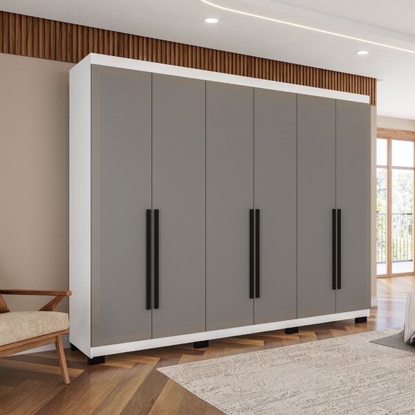 Guarda-roupa 6 Portas 4 Gavetas Móveis Valência Branco/cinza