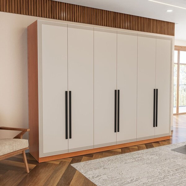 Guarda-roupa 6 Portas 4 Gavetas Móveis Valência Freijo/creme