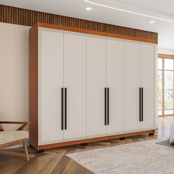 Guarda-roupa 6 Portas 4 Gavetas Móveis Valência Freijo/creme