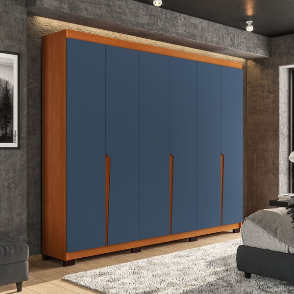 Guarda Roupa 6 Portas 4 Gavetas Porto Freijó/azul
