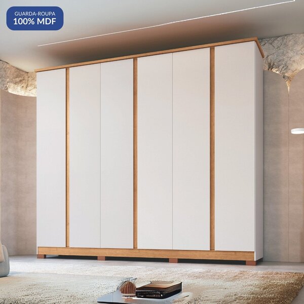 Guarda Roupa 6 Portas 4 Gavetas Zeus 100% Mdf Branco Line
