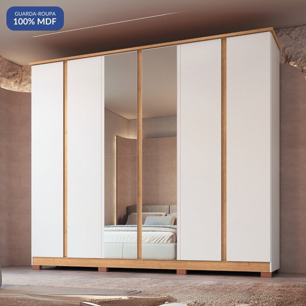 Guarda Roupa 6 Portas 4 Gavetas Zeus Com Espelho 100% Mdf Bra