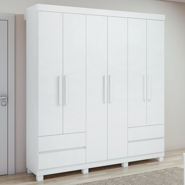 Guarda-roupa 6 Portas 4 Gavetas Zeus Com Pés Branco