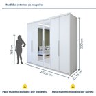 Guarda-roupa 6 Portas 5 Gavetas Com Espelho Áries Branco