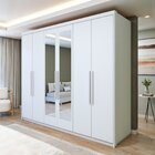 Guarda-roupa 6 Portas 5 Gavetas Com Espelho Áries Branco