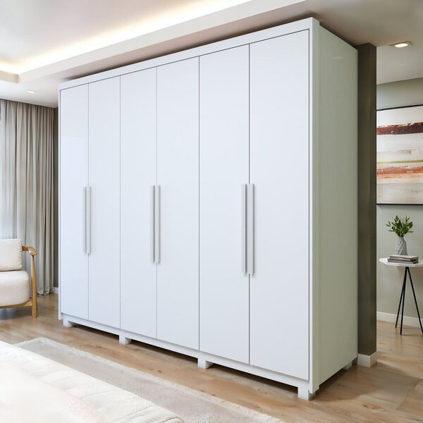 Guarda-roupa 6 Portas 5 Gavetas Com Pés Áries Branco