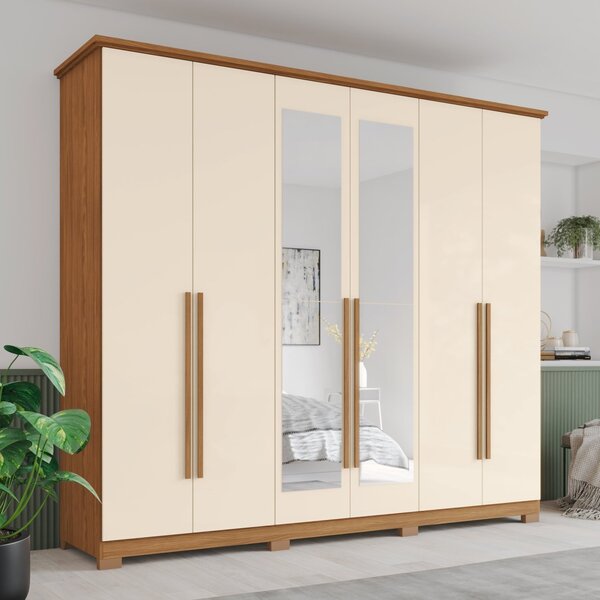 Guarda-roupa 6 Portas 6 Gavetas Com Espelho Benjamin Espresso