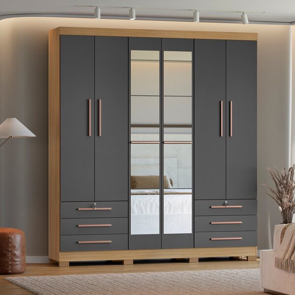Guarda-roupa 6 Portas 6 Gavetas Com Espelho Floripa Carvalho