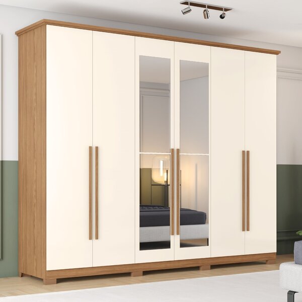 Guarda-roupa 6 Portas 6 Gavetas Com Espelho Leblon Nature/off