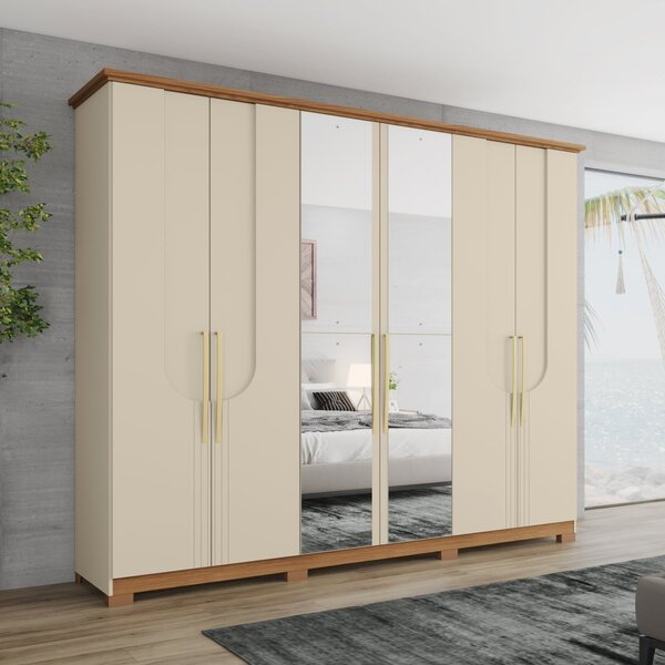 Guarda-roupa 6 Portas 6 Gavetas Com Espelho Magnus Areia Hp/n
