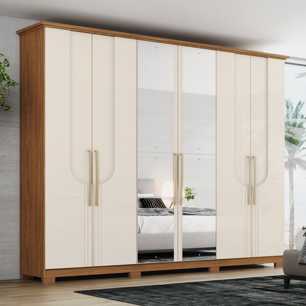 Guarda Roupa 6 Portas 6 Gavetas Com Espelho Magnus Henn Nature/off