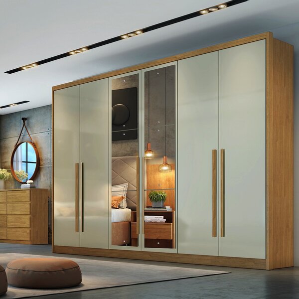 Guarda Roupa 6 Portas 6 Gavetas Com Espelho Reno  Cumaru/fendi