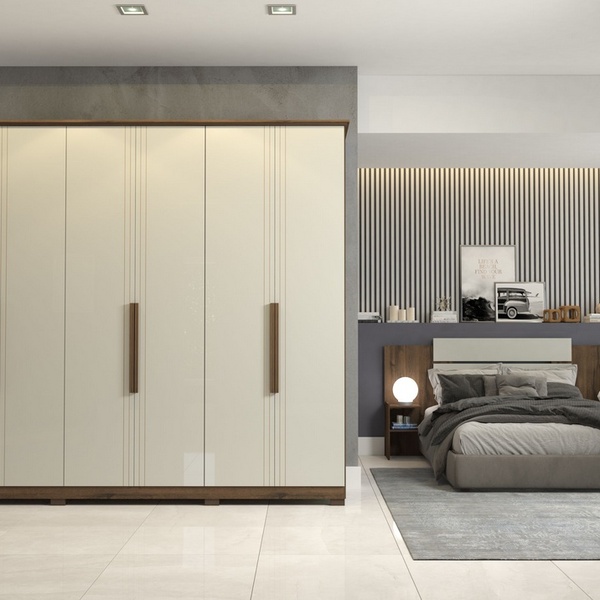 Guarda Roupa 6 Portas Abrir 4 Gavetas Itaúnas Café/off White