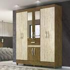 Guarda Roupa 6 Portas C/espelho 1 Gaveta Avelã Castanho