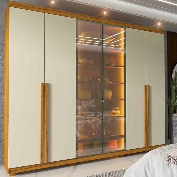 Guarda Roupa 6 Portas Casal Reflecta Led Imperatriz Naturale