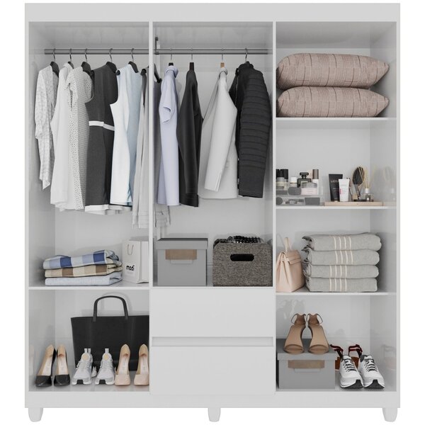 Guarda-roupa 6 Portas Com Espelho 2 Gavetas Dubai Plus Branco