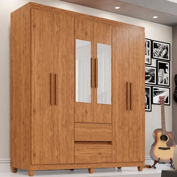 Guarda-roupa 6 Portas Com Espelho 2 Gavetas Dubai Plus Cinamo