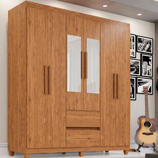 Guarda Roupa 6 Portas Com Espelho 2 Gavetas Dubai Plus Imop M