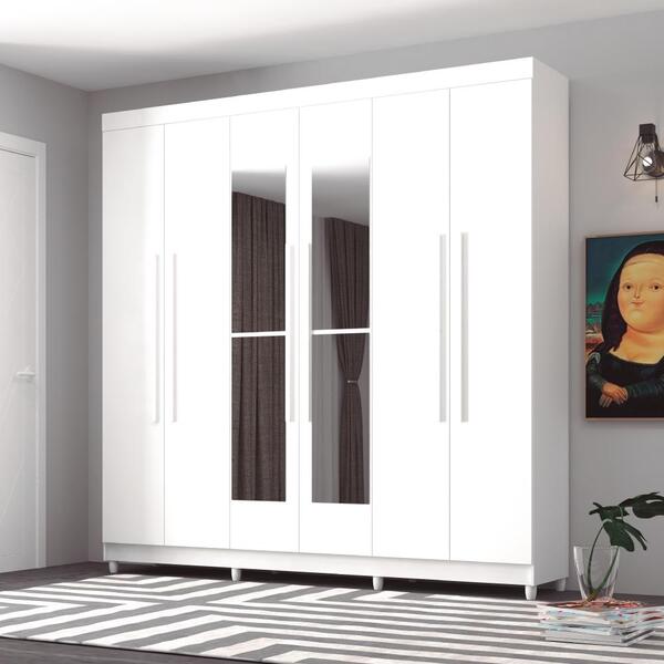 Guarda Roupa 6 Portas Com Espelho Audi Branco