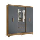 Guarda Roupa 6 Portas Com Espelho Gramado Freijó Cinza