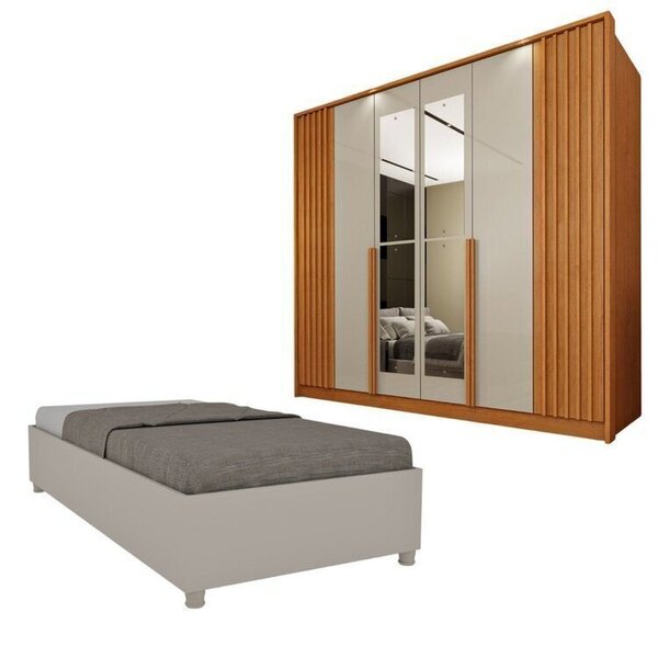 Guarda-roupa 6 Portas Com Espelho Ripado Nova York E Cama Sol