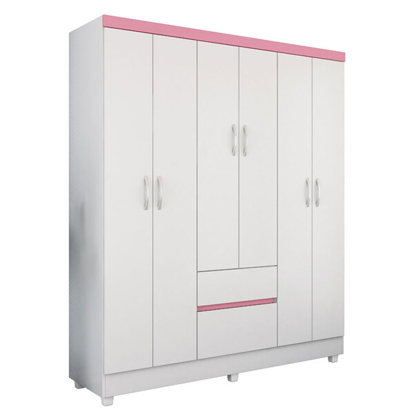 Guarda Roupa 6 Portas Com Pés Flash Ii Branco Rosa Flex 62920